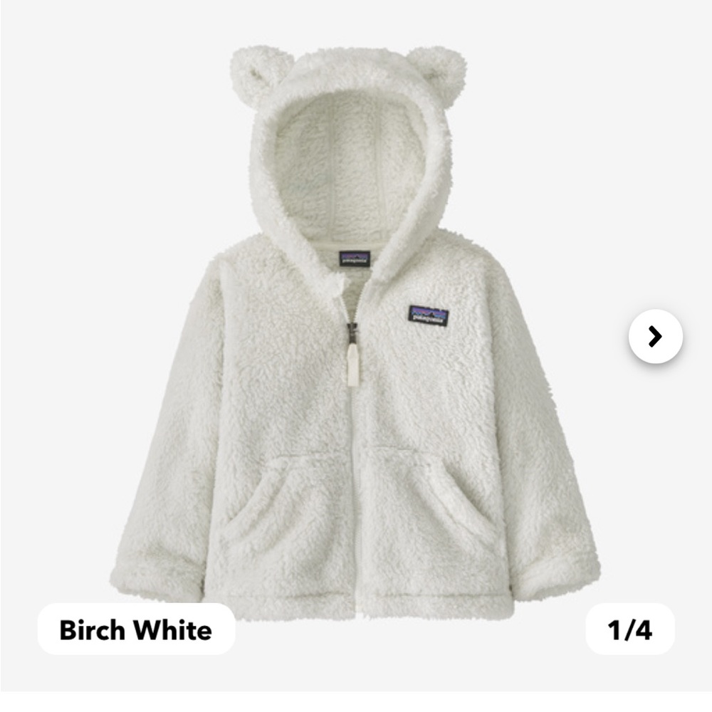 Baby Patagonia white fleece jacket size 3-6 mo. Like new. Worn 3 times.